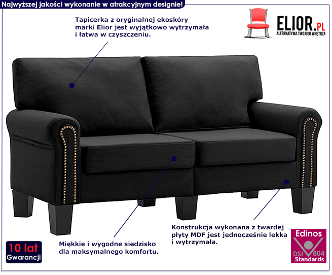 Luksusowa dwuosobowa sofa czarna Alaia 2X 