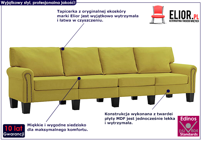 Luksusowa czteroosobowa sofa zielona Alaia 4X