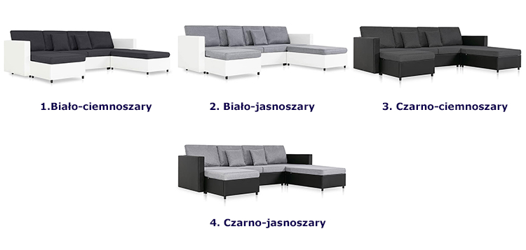 Produkt 4-osobowa rozkładana czarna sofa z jasnoszarymi poduszkami - Arbre 4Q