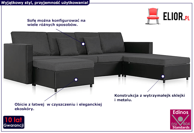4-osobowa czarno-ciemnoszara sofa - Arbre 4Q