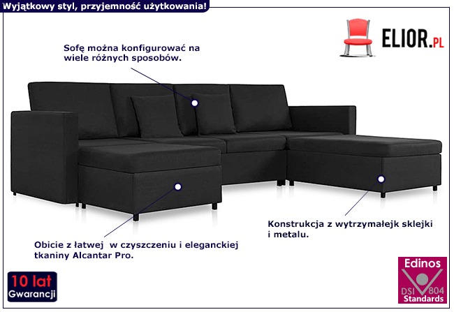 4-osobowa rozkładana czarna sofa Arbre 4X