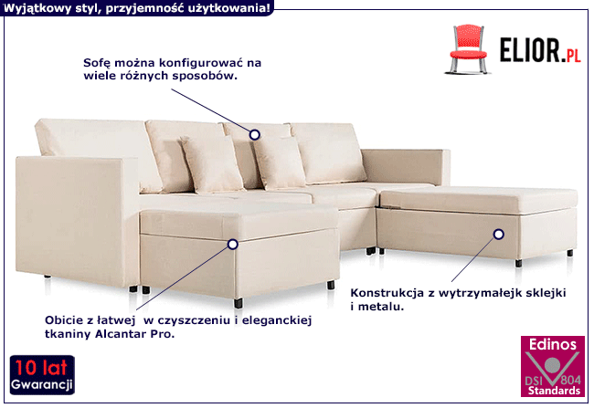 4-osobowa rozkładana kremowa sofa Arbre 4X 