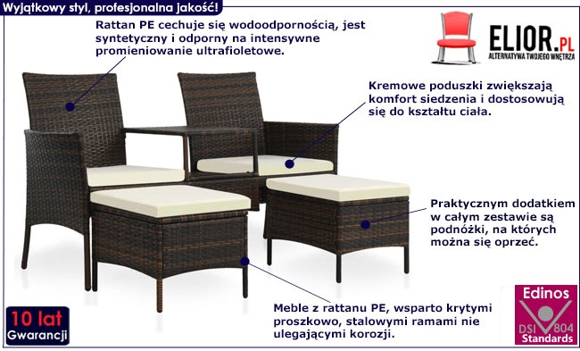 Produkt Brązowa sofa ogrodowa z polirattanu ze stolikiem – Terry