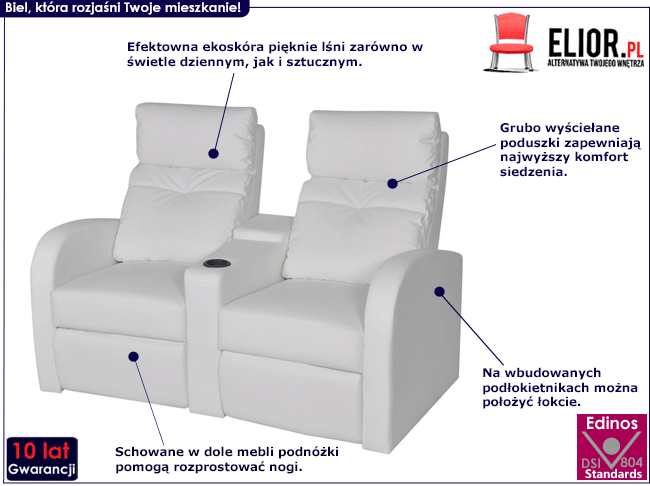 Produkt Podwójne, białe fotele kinowe – Karlen 