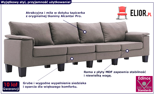 Ekskluzywna 4-osobowa taupe sofa Ekilore 4Q