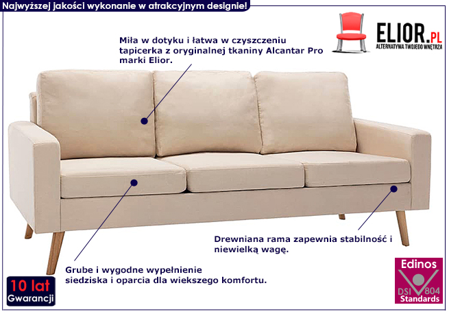 Kremowa sofa z tkaniny Eroa 3Q