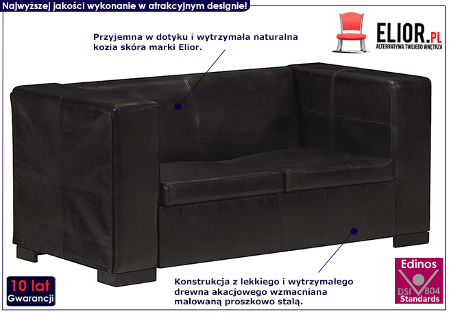 2-osobowa sofa Exea 2Q z czarnej skóry naturalnej 