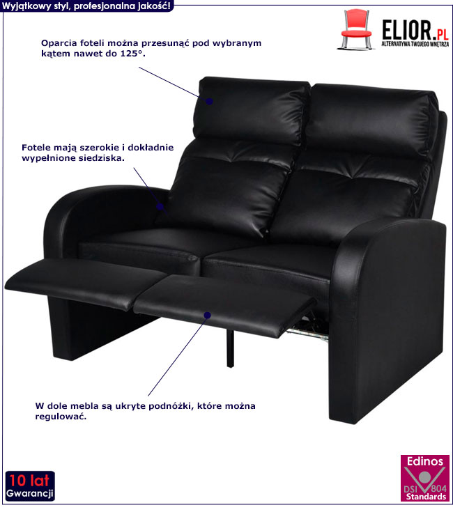 Produkt Fotele kinowe z podświetleniem LED Mevic 2X – czarne