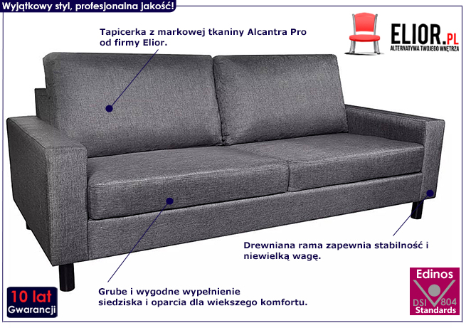 Ciemnoszara sofa trzyosobowa Izarra 3X