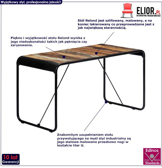 Produkt Stół w stylu loft z drewna odzyskanego Relond – wielokolorowy 