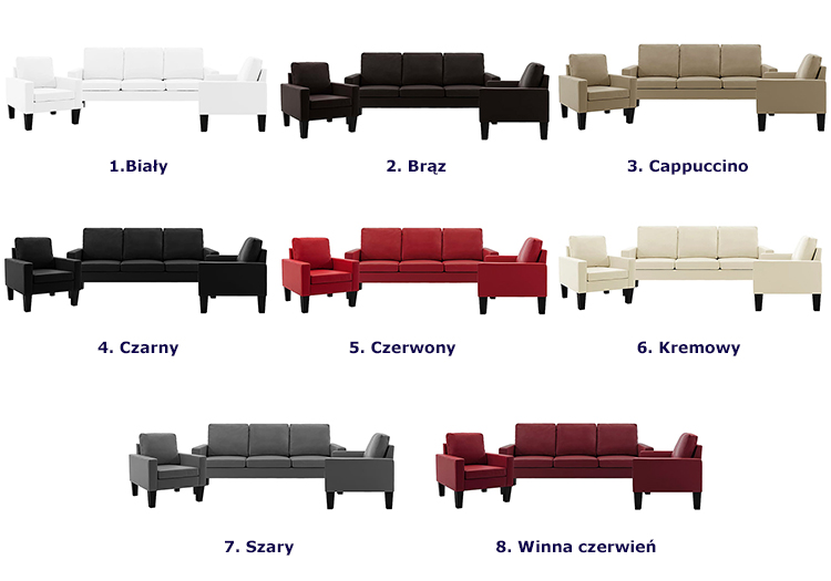 Produkt 6-osobowy czerwony komplet wypoczynkowy, 2 sofy plus fotel - Zuria 2D