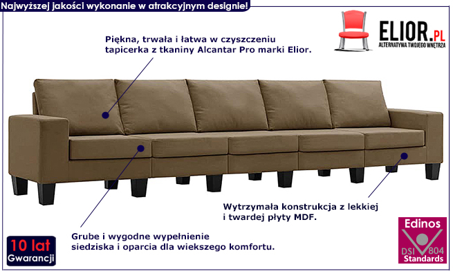 Ponadczasowa 5-osobowa sofa brązowa Lurra 5Q
