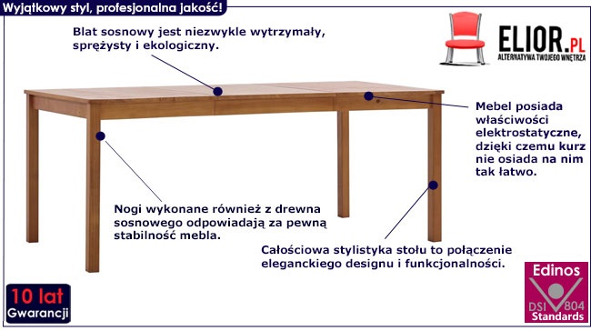 Produkt Miodowo-brązowy stół sosnowy – Elmor 3X