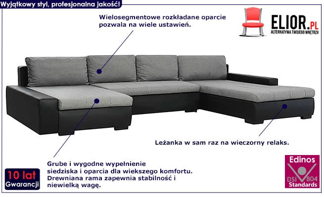 Czarno-jasnoszara sofa modułowa Modena