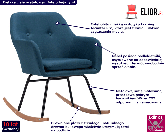 Produkt Niebieski nowoczesny fotel bujany – Foxie 