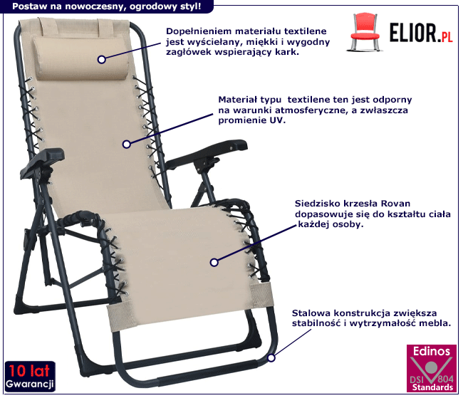 Produkt Kremowe składane krzesło tarasowe – Rovan