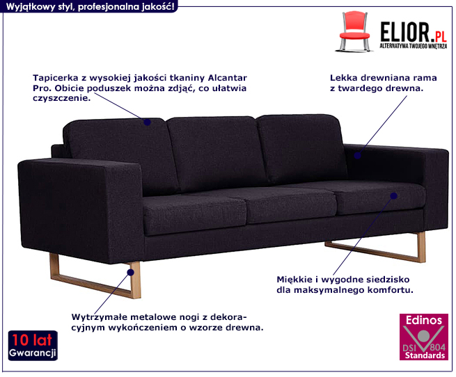 Produkt Elegancka trzyosobowa sofa Williams 3X - czarna