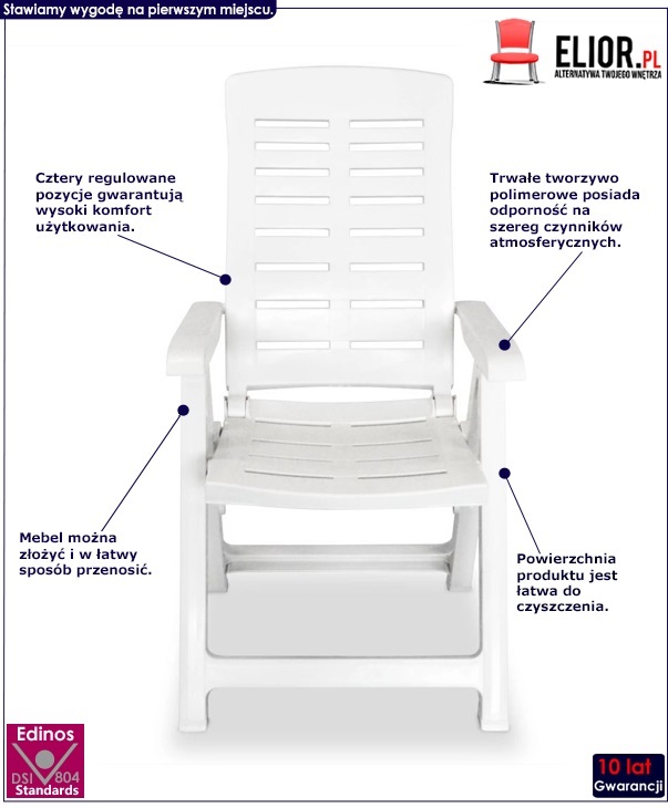 Zestaw białych krzeseł ogrodowych Elexio 4Q