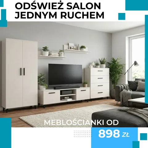 Meblościanki idealne do Twojego salonu. Odmień przestrzeń dzienną z idealnym kompletem mebli. Sprawdź.