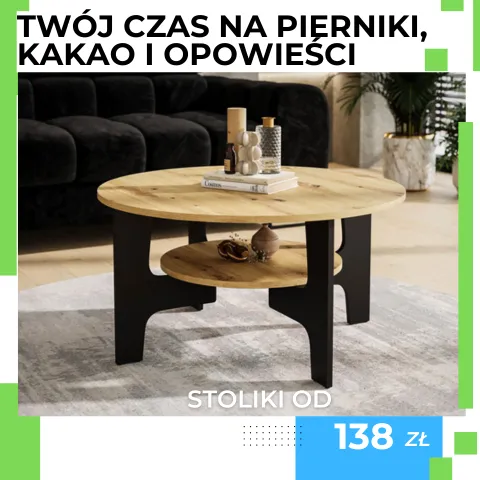 Zimowa herbata i pierniczki przy nowym stoliku kawowym. Zamów i rozkoszuj się chwilą.