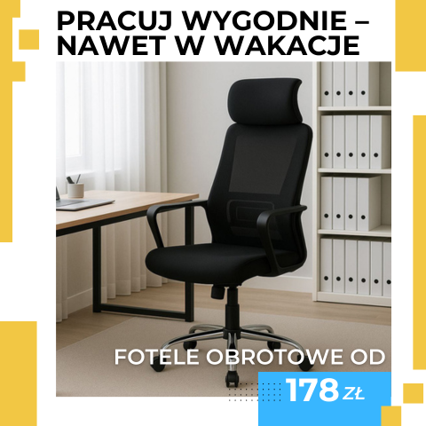 Nowoczesny fotel biurowy z regulowanym oparciem i podłokietnikami. Zobacz i wybierz swój teraz do 45% taniej.
