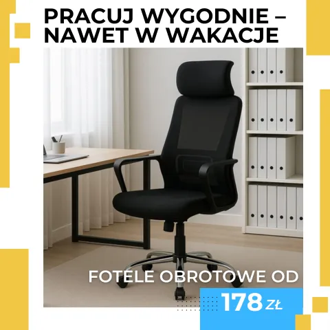 Nowoczesny fotel biurowy z regulowanym oparciem i podłokietnikami. Zobacz i wybierz swój teraz do 45% taniej.