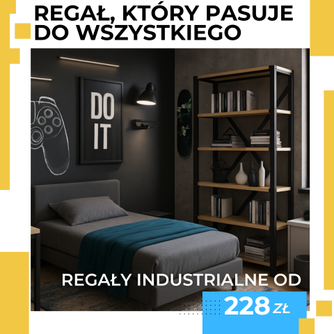 Regały industrialne idealne do pokoju młodzieżowego. Zobacz.
