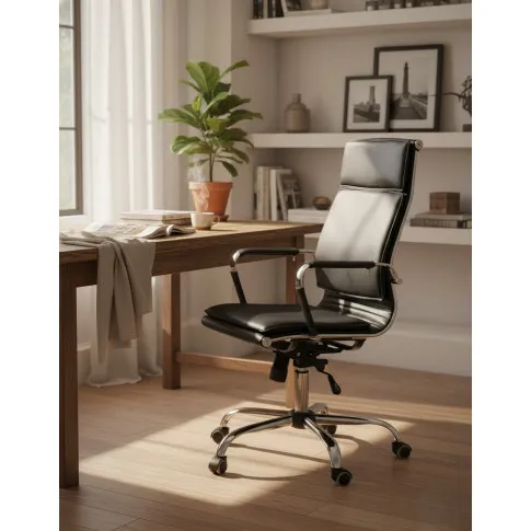 Fotografia Czarny skórzany fotel obrotowy biurowy - Emelsa z kategorii Fotele obrotowe