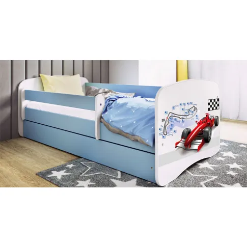 łóżko dla chłopca formuła 1 z barierkami i materacem happy 2x mix
