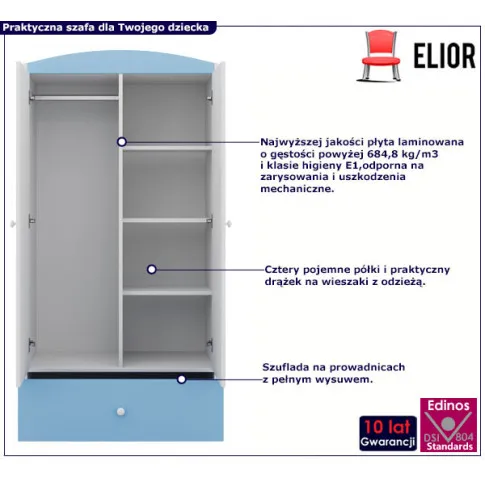 Fotografia Szafa dla chłopca z szufladami Rostok 3X - niebieska z kategorii Regały, półki i szafy