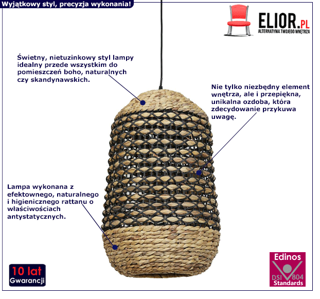 Rattanowa lampa wisząca Endi - naturalna