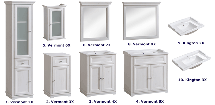 Meble łazienkowe shabby shic i umywalka Kington 3X