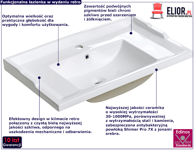Ceramiczna umywalka meblowa retro Kington 3X