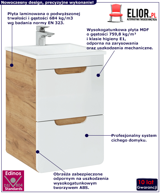 Podwieszana szafka łazienkowa z szufladami Zeftox 11X dąb craft