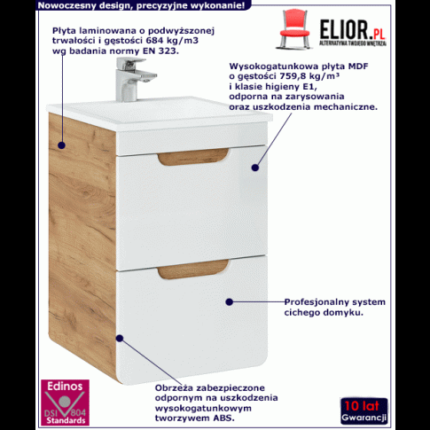 Zdjęcie podwieszana szafka pod umywalkę Zeftox 11X dąb craft | Edinos.pl