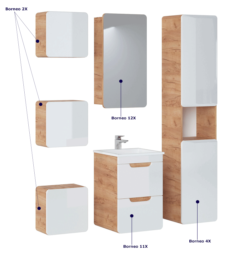Nowoczesne podwieszane meble łazienkowe Borneo