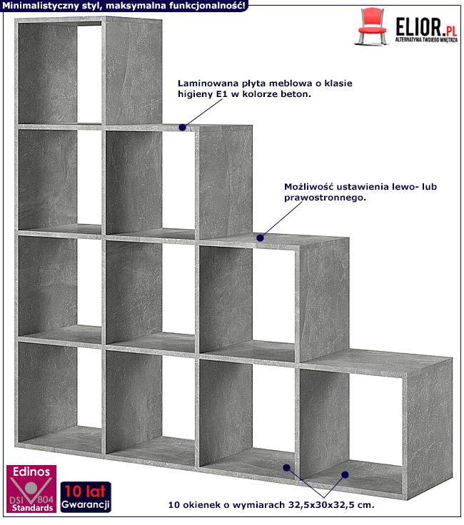 Loftowy regał schodkowy beton Maleo 9X