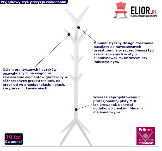 Biały wieszak stojący Malami - minimalistyczny