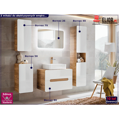 Fotografia Komplet wiszących mebli łazienkowych Zeftox 4Q 60 cm - Biały połysk z kategorii Komplety mebli