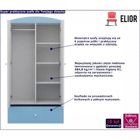Fotografia Szafa dla chłopca Rostok 3X mix - biało-niebieska z kategorii Regały, półki i szafy