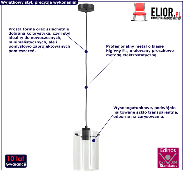 Czarna lampa wisząca Nalmi - szklana
