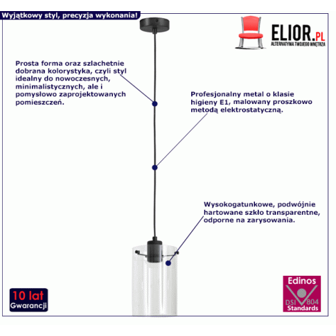 Fotografia Szklana lampa wisząca Nalmi - czarna z kategorii Lampy wiszące