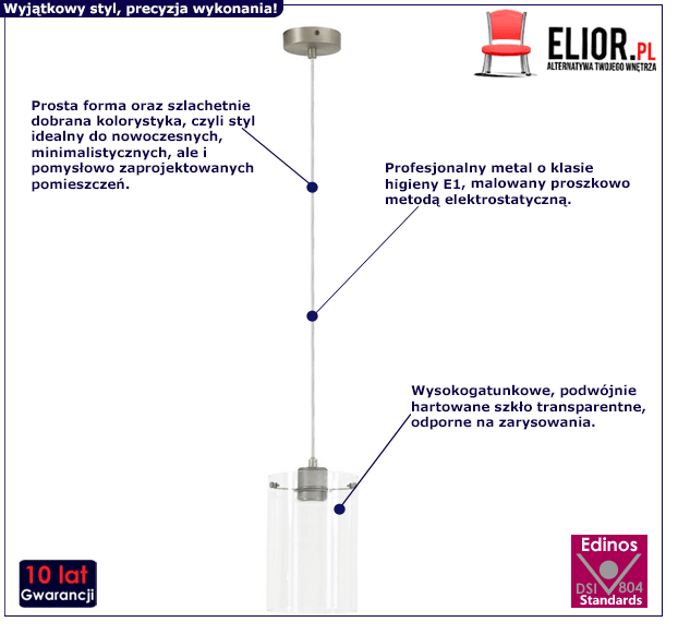 Minimalistyczna lampa wiisząca Villo - srebrna