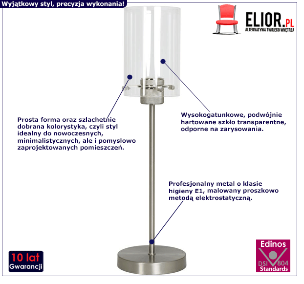 Szklana lampa stołowa loftowa Nalmi - srebrna