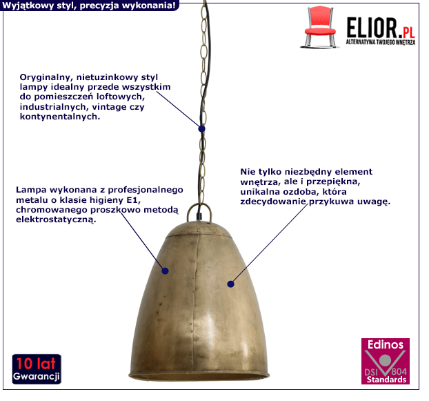 Loftowa lampa wisząca metaliczna - złota