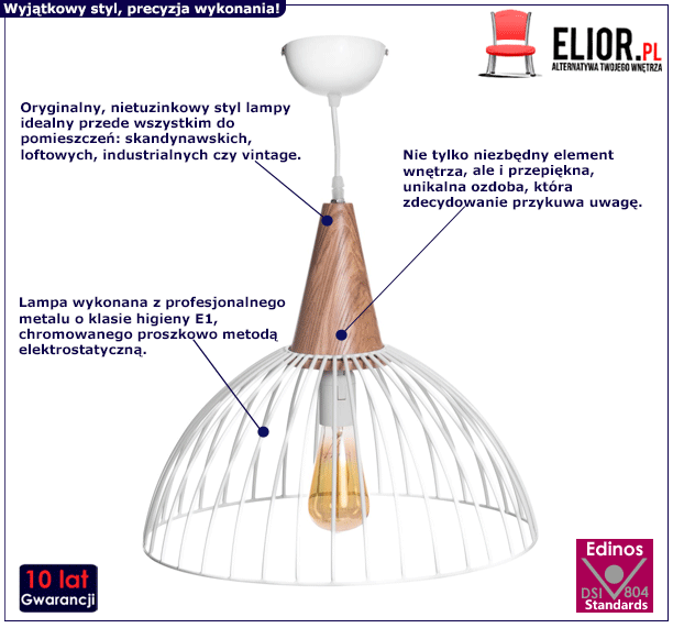 Skandynawska lampa wisząca Atena - biała