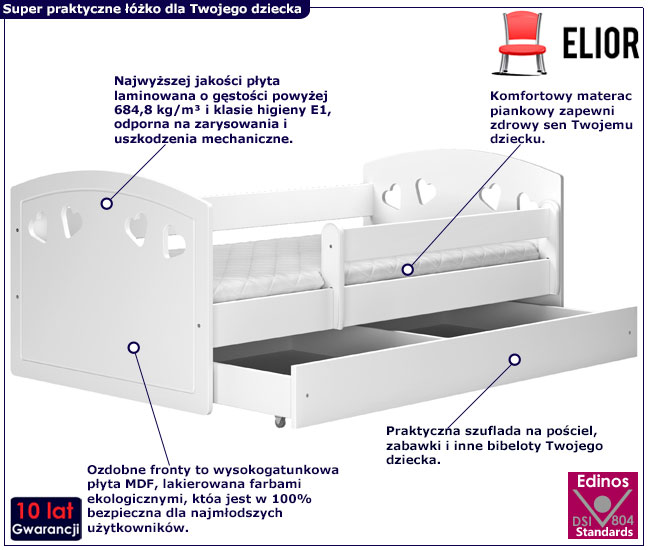 Białe łóżko dziecięce z szufladą Nolia 2X 80x140