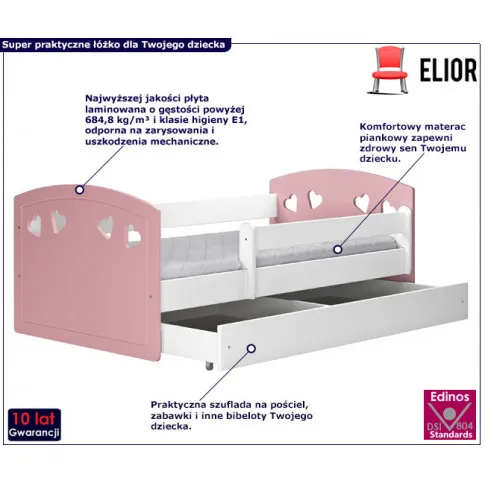 Fotografia Łóżko dla dziewczynki z materacem Cecil 3X 80x140 - pudrowy róż z kategorii Pokój dziecięcy