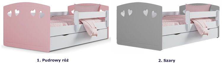 Łóżko dziecięce Nolia 3X w kolorze pudrowego różu lub szarego