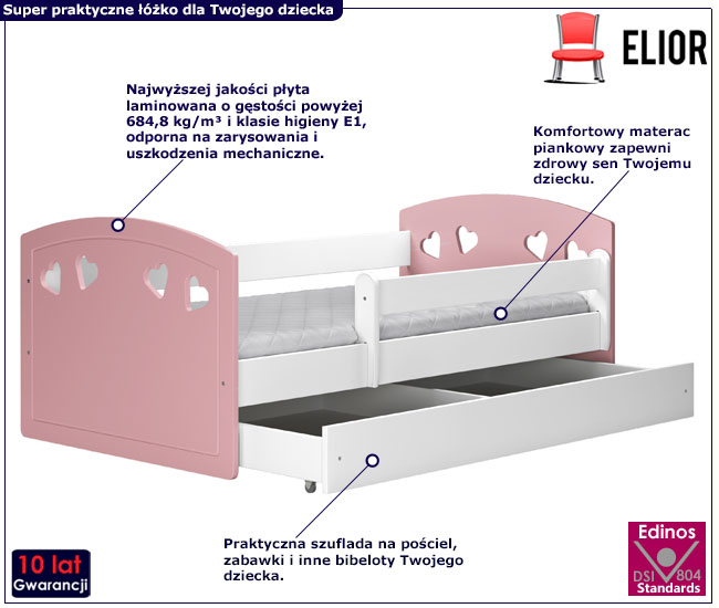 Łóżko dla dziewczynki z szufladą Nolia 2X 80x140